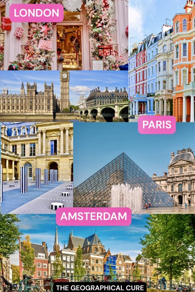 Pinterest pin graphic for 10 days in London, Paris and Amsterdam itinerary