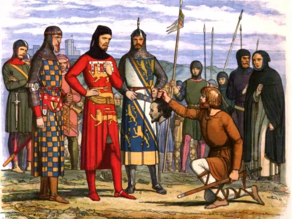 knight offering the head of Piers Gaveston