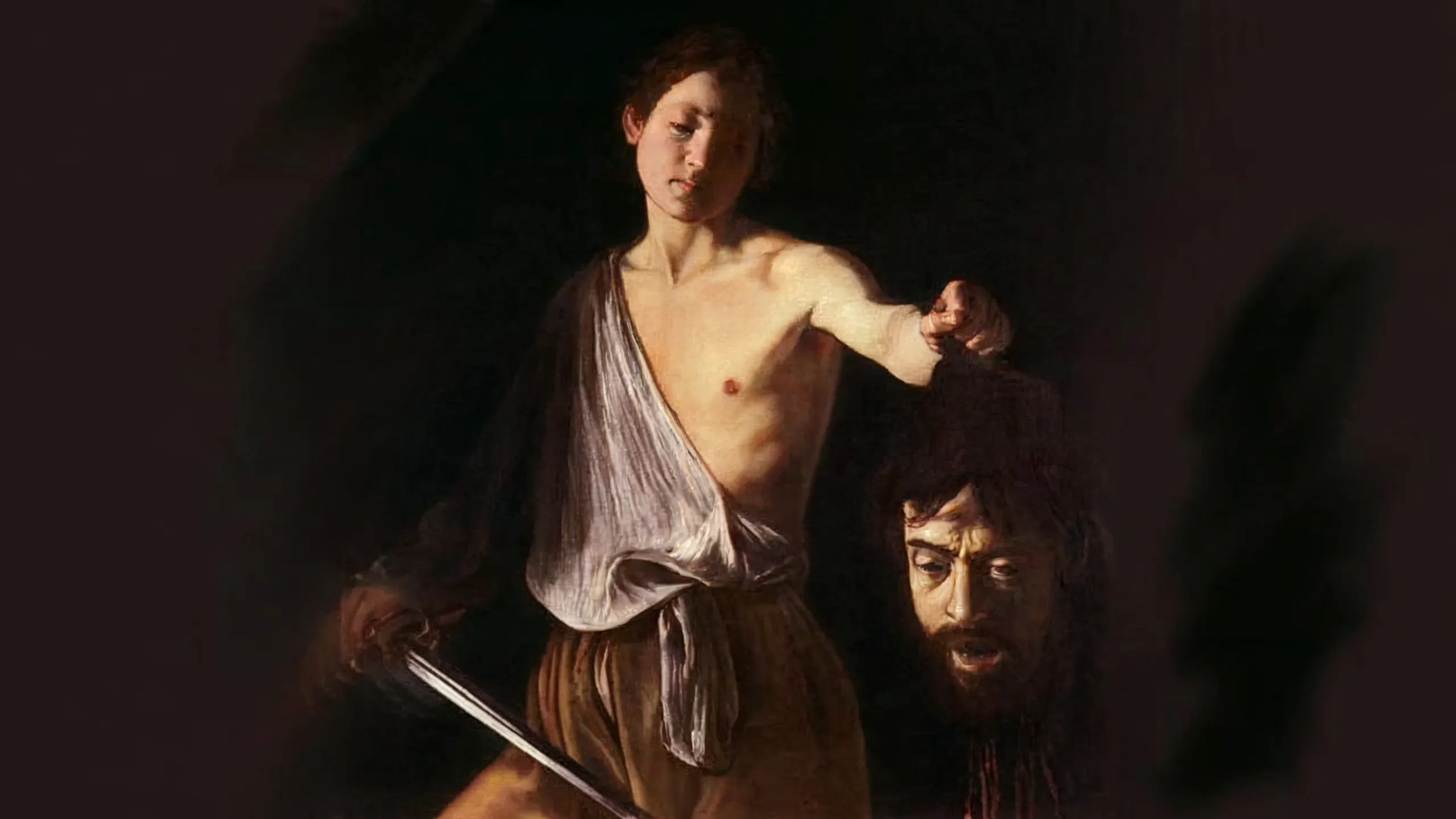 detail of Caravaggio's David with the Head of Goliath