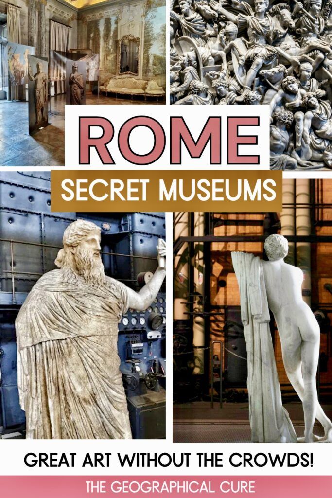 Pinterest pin graphic for guide to the Centrale Montemartini showing ancient Roman sculptures