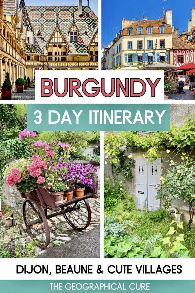 pin graphic showing towns and cities to visit in Burgundy in 3 days