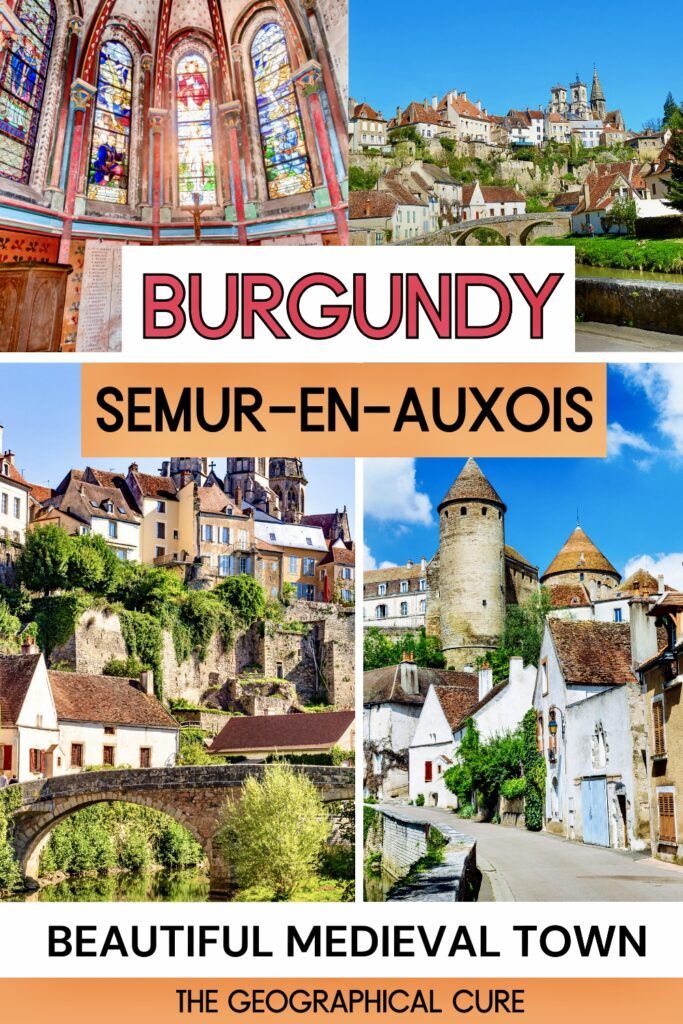 pin graphic showing images of the medieval town of Semur-en-Auxois
