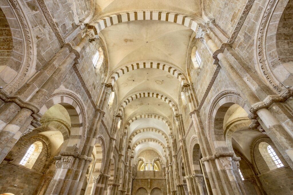 nave and ceiling in Vezelay Abbey