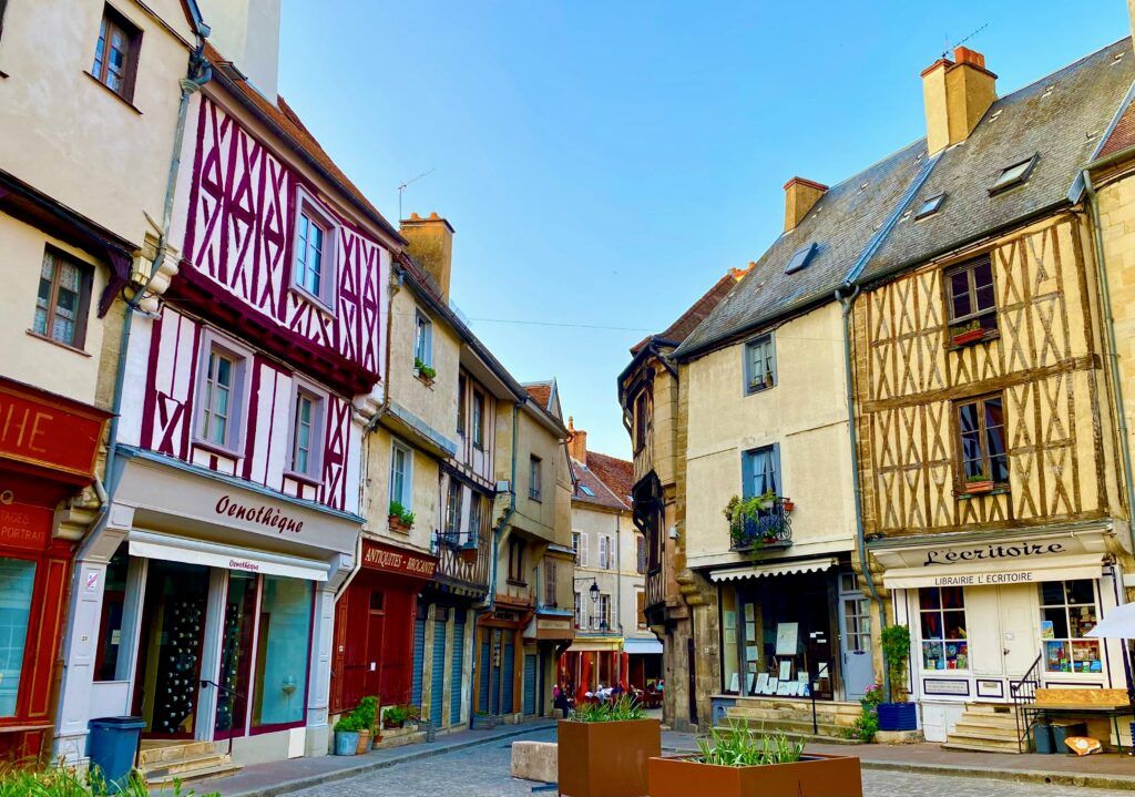 stone and half timbered houses in Semur en Auxois