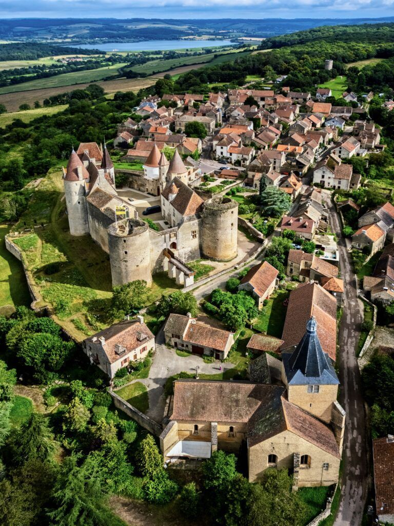 Aerial view of the historical Chateauneuf-en-Auxois