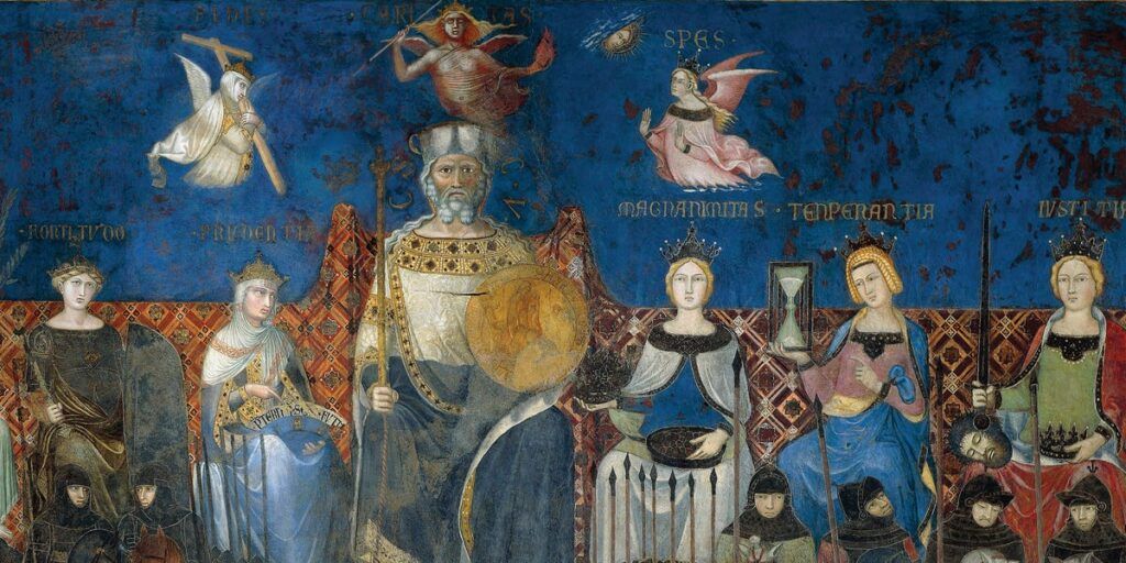 man holding a scepter and shield who is the personification of Siena