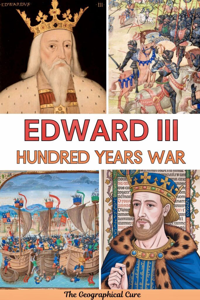 pin graphic showing portraits of Edward and paintings of his battles
