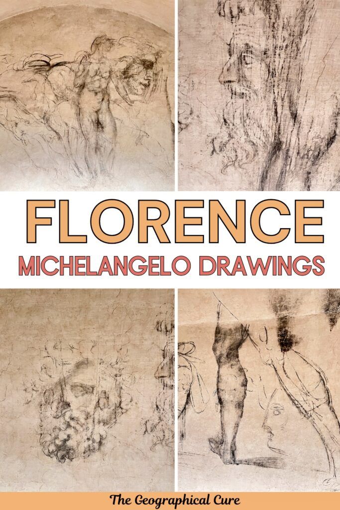 pin graphic for guide to Michelangelo's secret room in Florence showing the charcoal drawings
