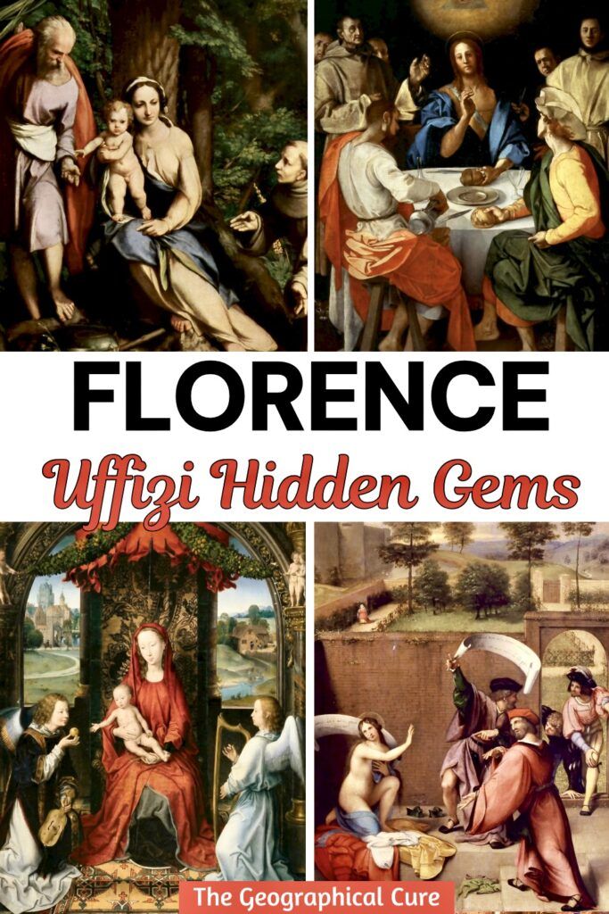 Pinterest pin graphic showing hidden gem paintings in the Uffizi Gallery
