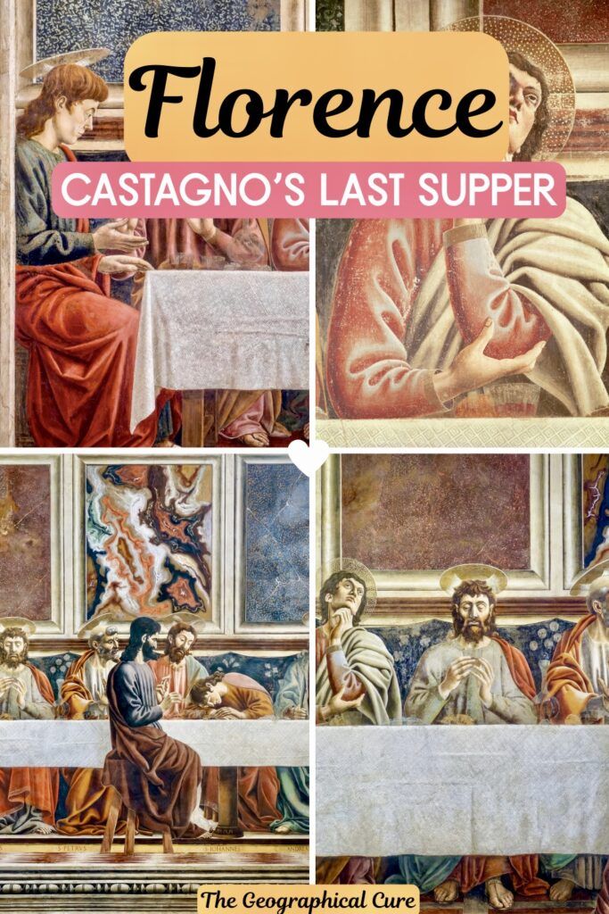 pin graphic showing four images of Del Castagno's Last Supper