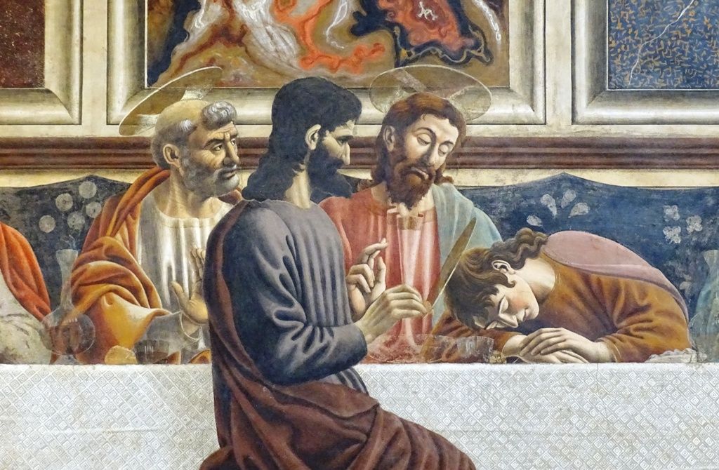 detail showing Judas, Christ, and John