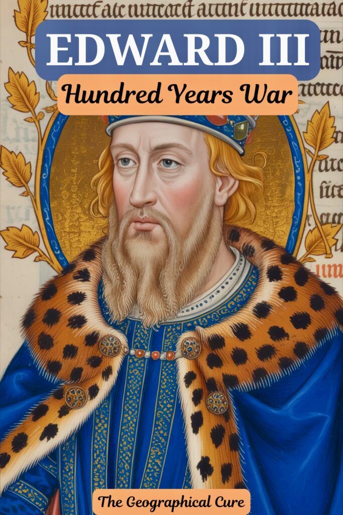 pin graphic with a stylized portrait of Edward III