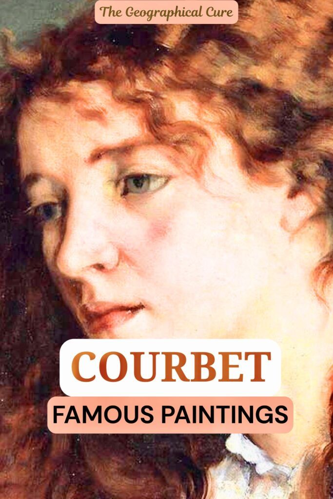 pin graphic for famous Gustave Courbet paintings showing his work The Irish Woman