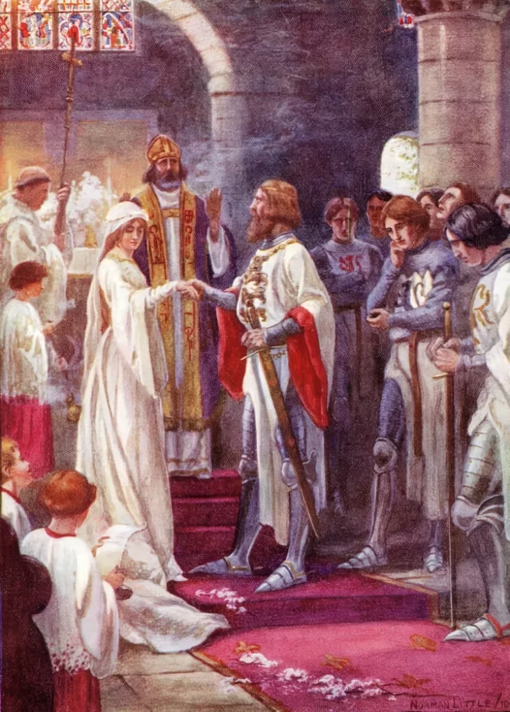 romanticized illustration of the marriage of Edward I of England and Eleanor of Castils