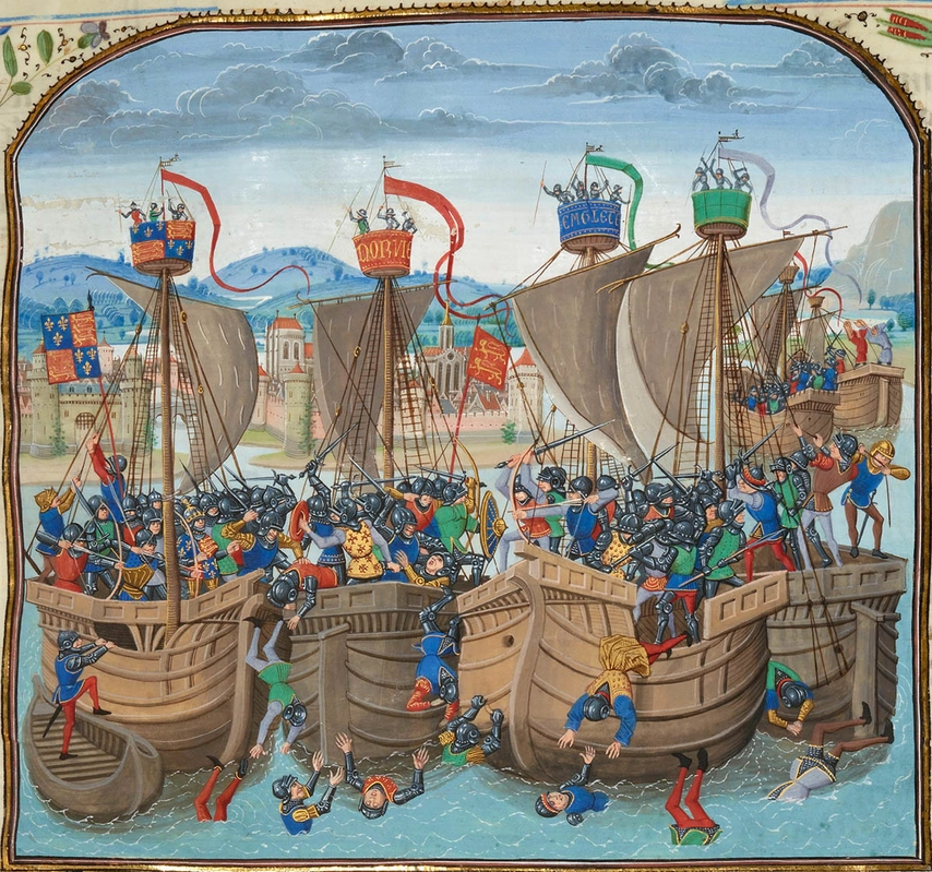 Battle of Sluys,, French National Library, 15th century