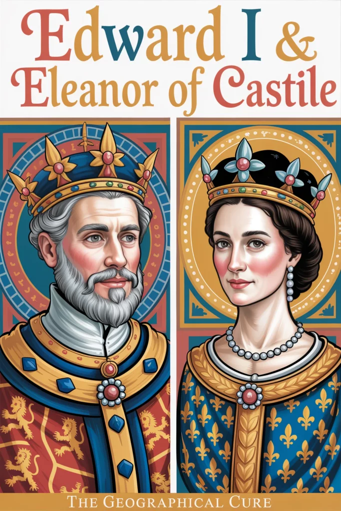 pin graphic showing stylized image of Edward I and Eleanor of Castile