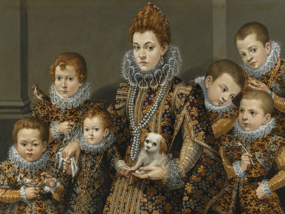 Fontana, Portrait of Bianca degli Utili Maselli, Holding a Dog and Surrounded by Six of Her Children, c. 1603-1605