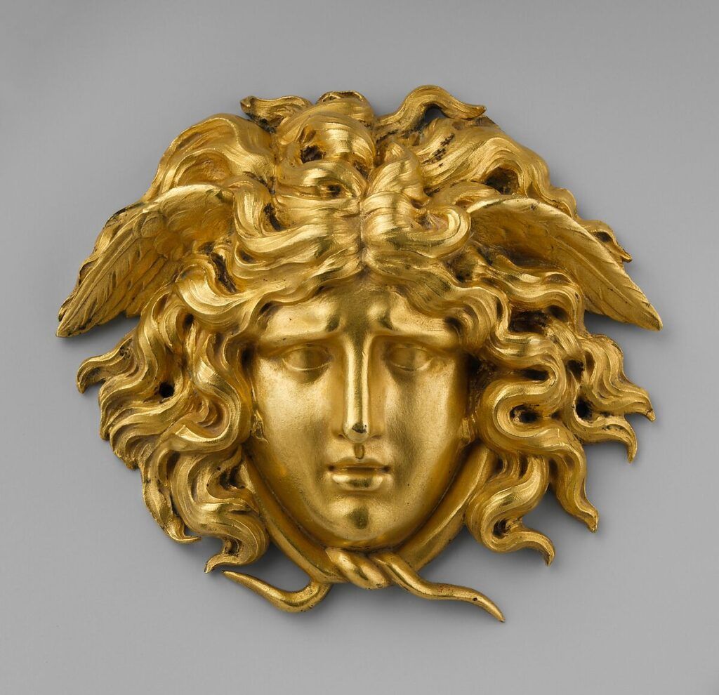 French, late 18th–early 19th century gold head of Medusa