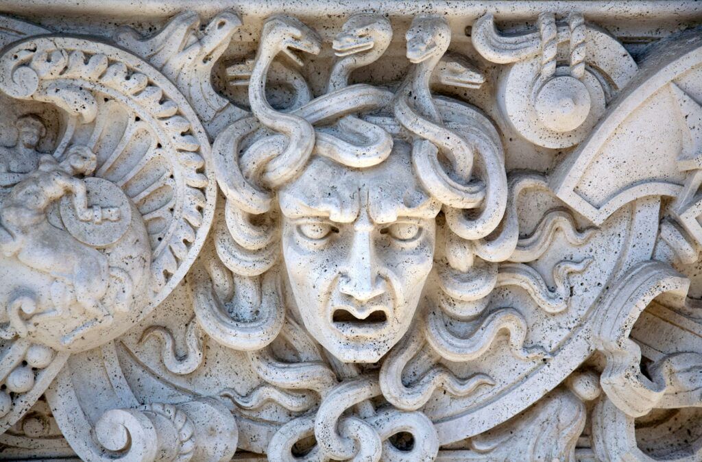 carved stone portal of Medusa