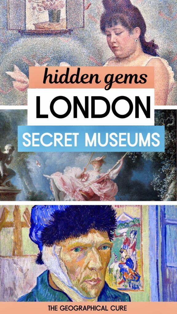 pin graphic showing artworks at the best small, secret museums in London