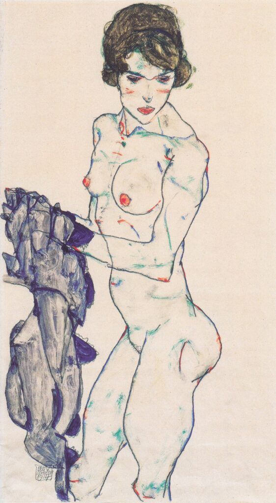 Female Nude with Blue Cloth by Schiele, 1913