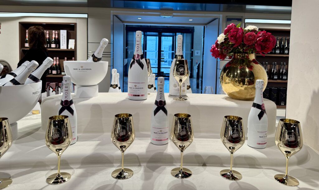 champagne bottles on display in the shop