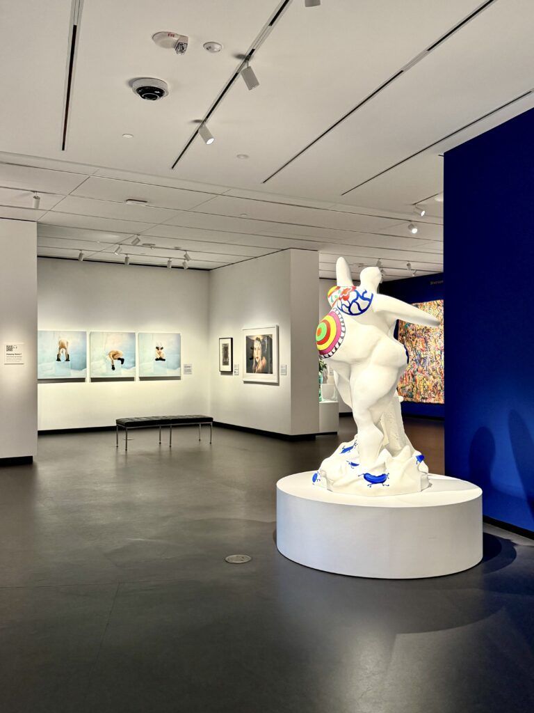 gallery with Saint Phalle sculpture