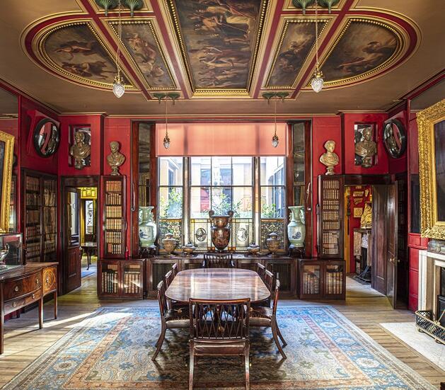 library and dining room