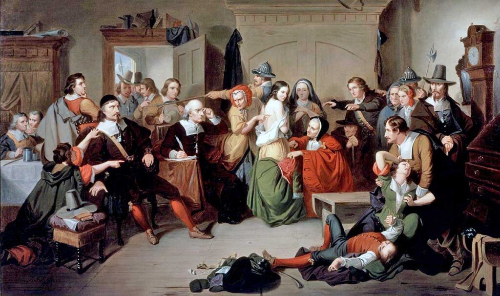 Trial of George Jacobs, August 5, 1692 by Tompkins Harrison Matteson, 1855, via Peabody Essex Museum, Salem