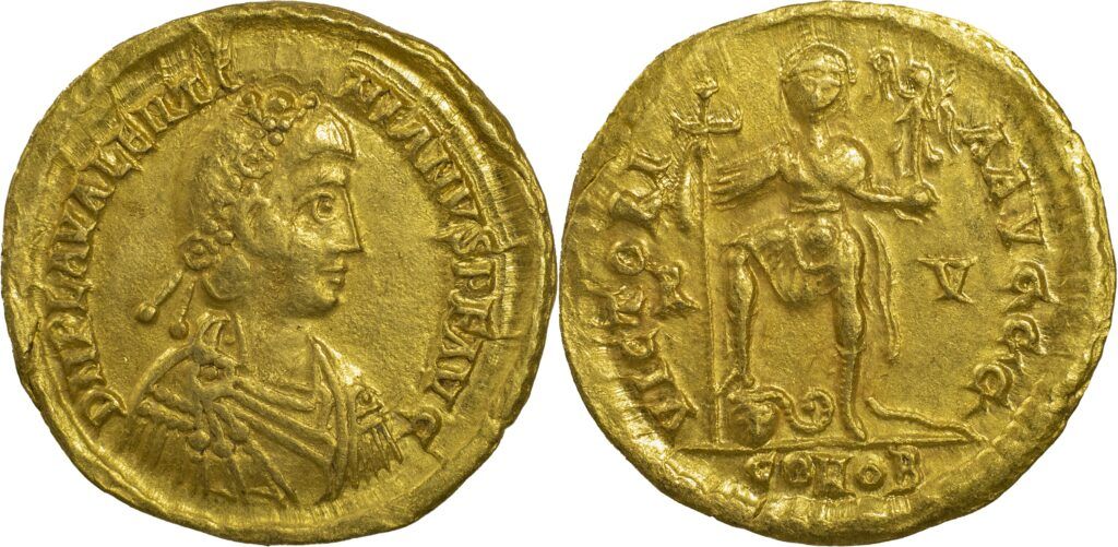 gold coin of Valentinian III