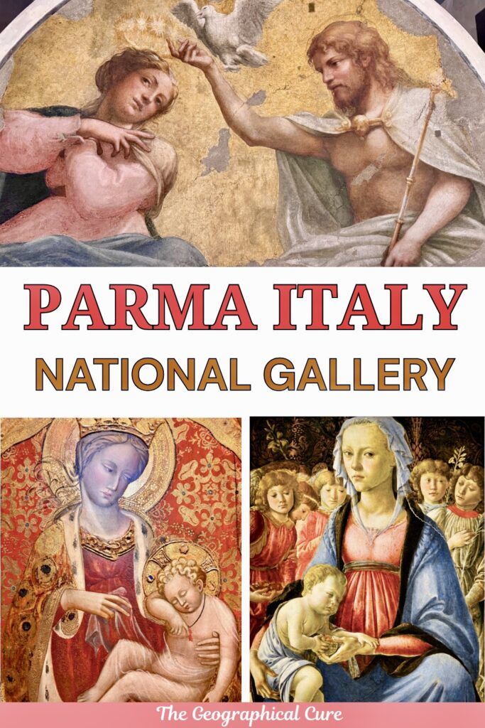 pin graphic for guide to the National Gallery of Parma showing famous paintings at the museum