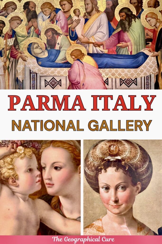 pin graphic for guide to the National Gallery of Parma showing famous paintings at the museum