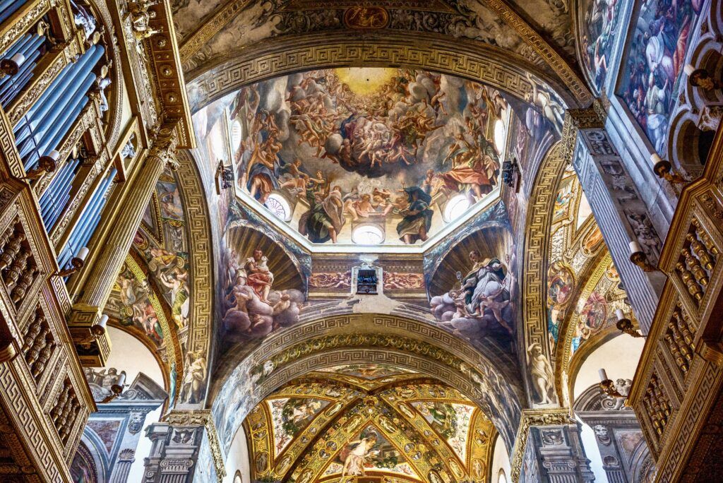 view of Correggio fresco n Parma Cathedral