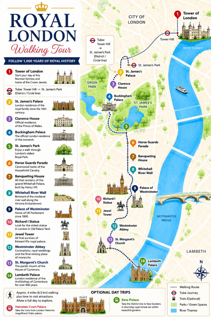 pin graphic for guide to Royal London showing a walking route through Royal London