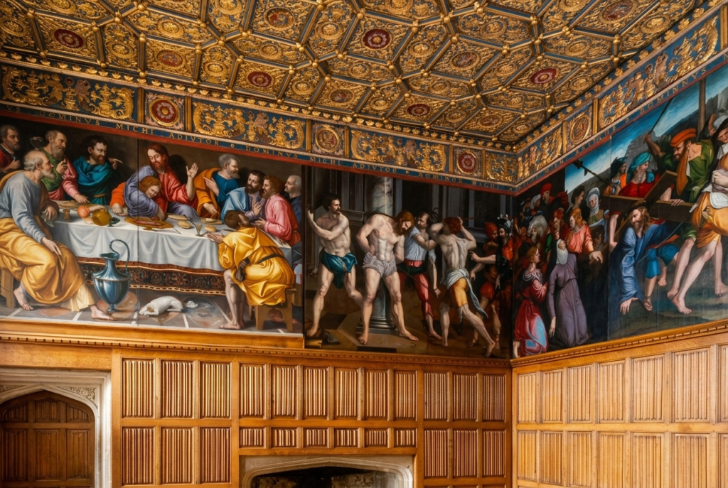 paintings and ceiling in the Wolsey Closet