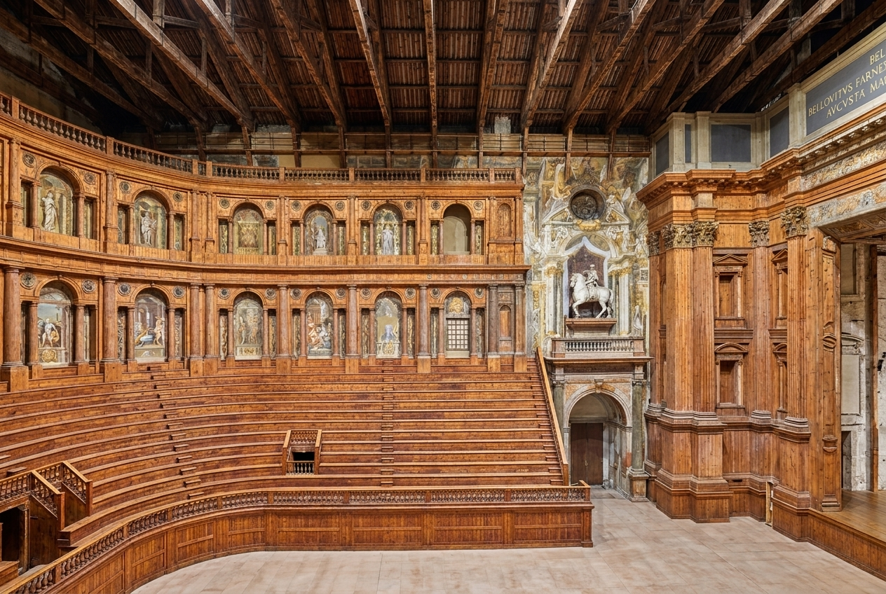view of the niches and wood of the Farnese Theater