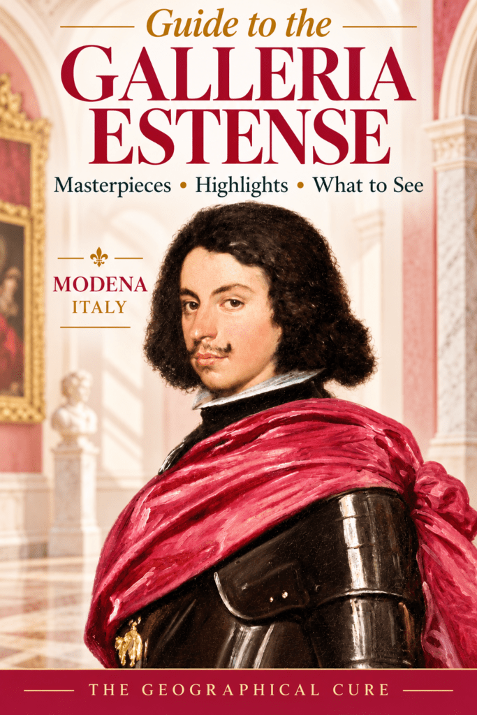 pin graphic for guide to the Galleria Estense in Modena showing a Velazquez painting