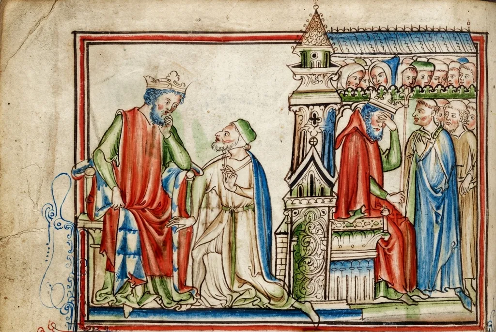 Matthew Paris, Harold kneeling before Edward, 1250