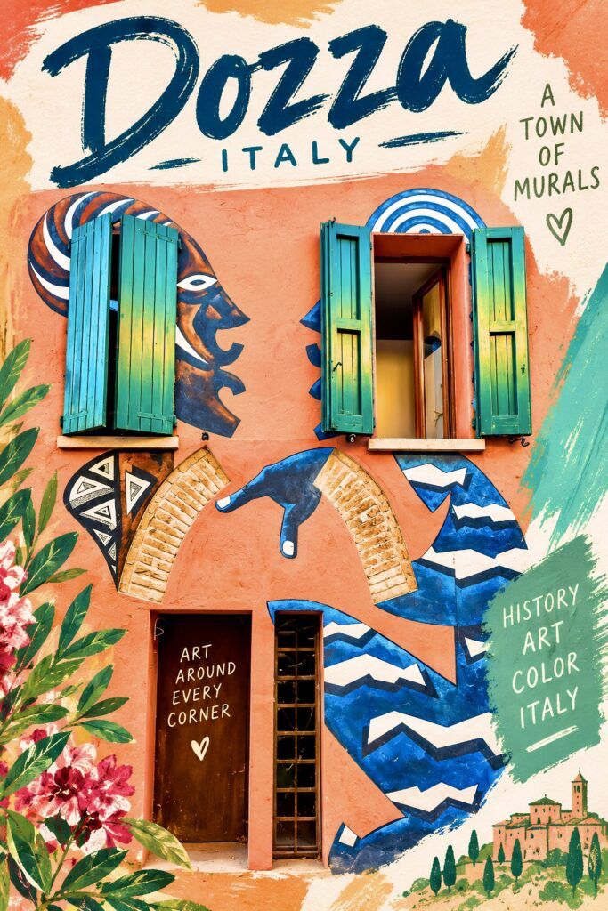 pin graphic for murals of Dozza Italy