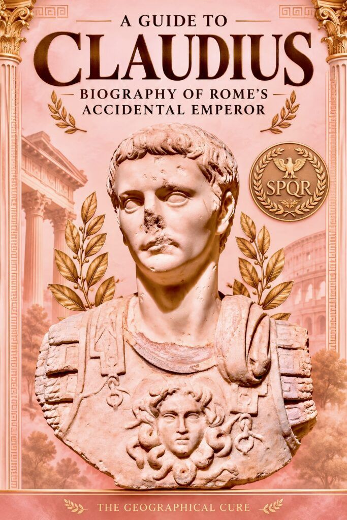 pin graphic for biography of Claudius showing a bust of the emperor