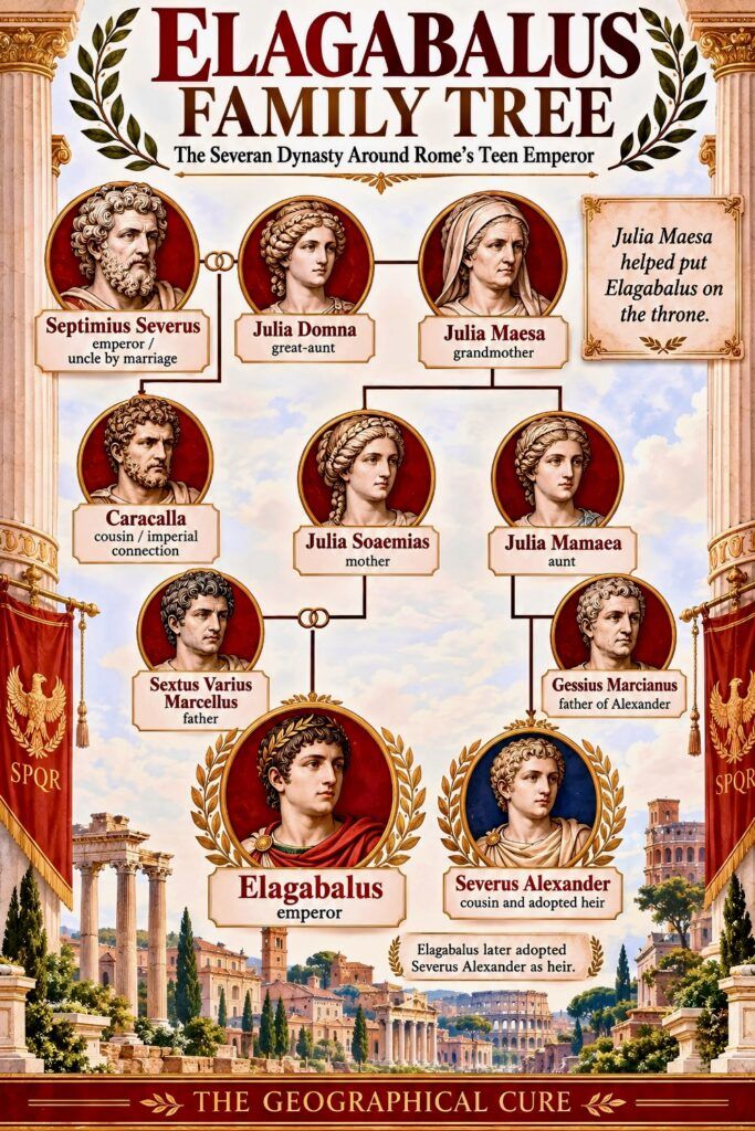 pin graphic with Elagabalus' family tree