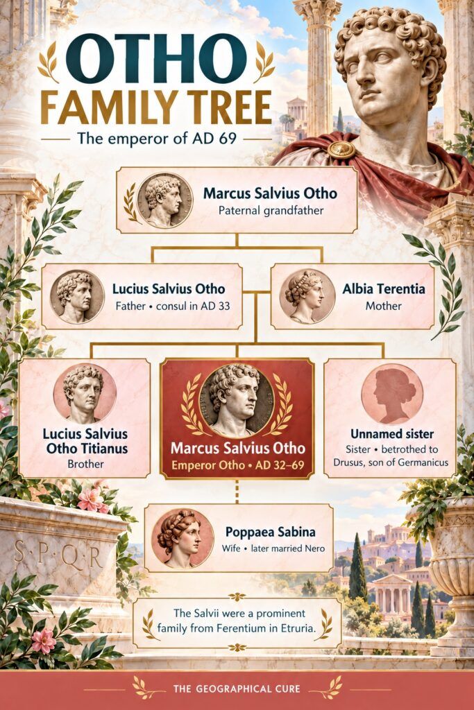 pin graphic for Otho biography showing a timeline of his life