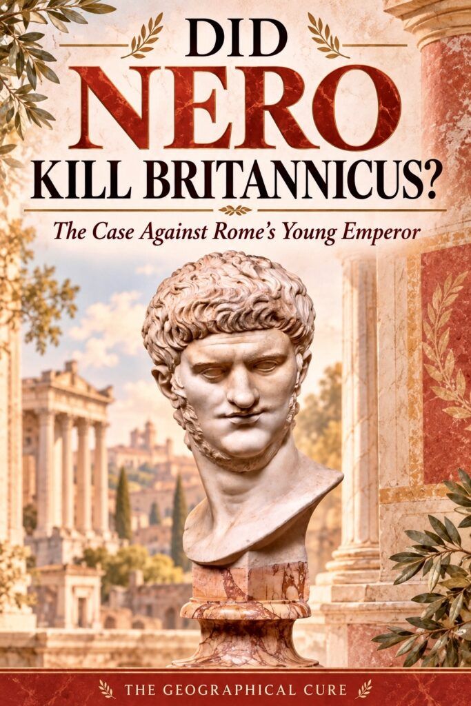 pin graphic for did Nero kill Britannicus showing a bust of the emperor