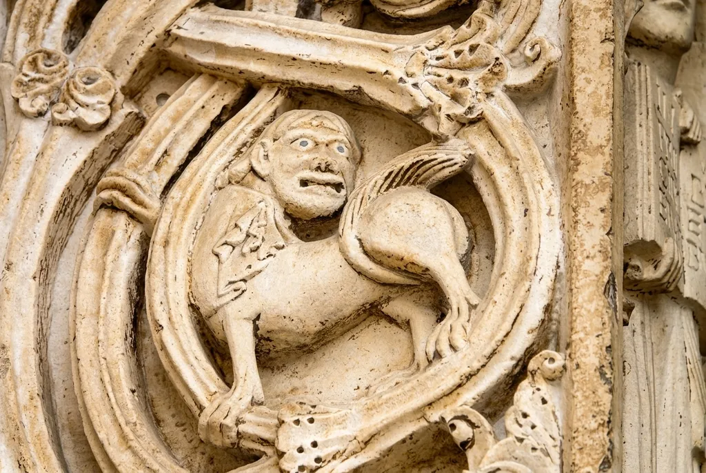 Fantastic creature carved into Wiligelmo&rsquo;s Portale Maggiore