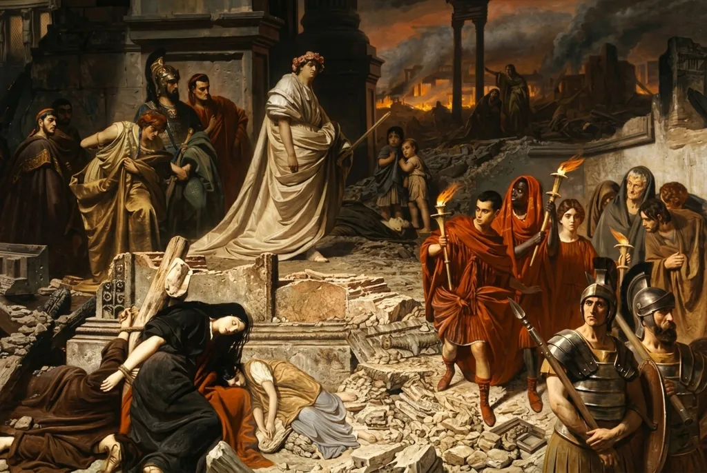 Nero walks on Rome&rsquo;s cinders, by Karl Theodor von Piloty, c. 1861. 