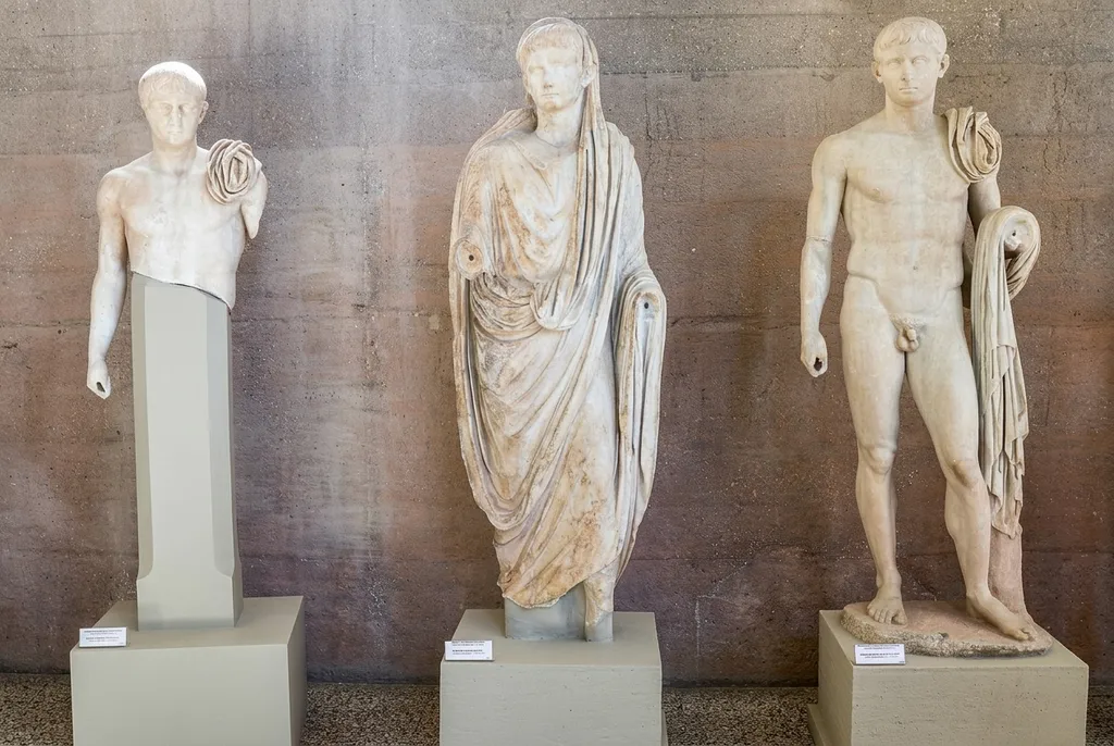 statues of Augustus flanked by Gaius and Lucius