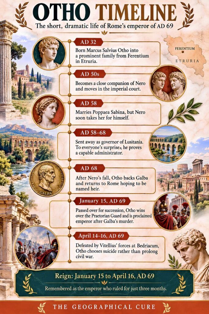 pin graphic with a timeline of Emperor Otho's life