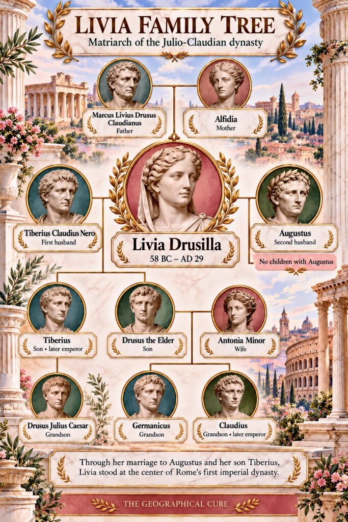 pin graphic showing Livia's family tree