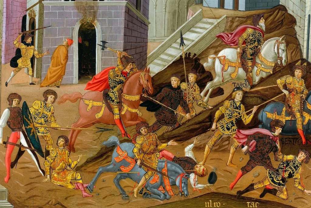 Master of Marradi, The Expulsion of King Tarquinius Superbus and His Son Sextus from Rome, late 15th century